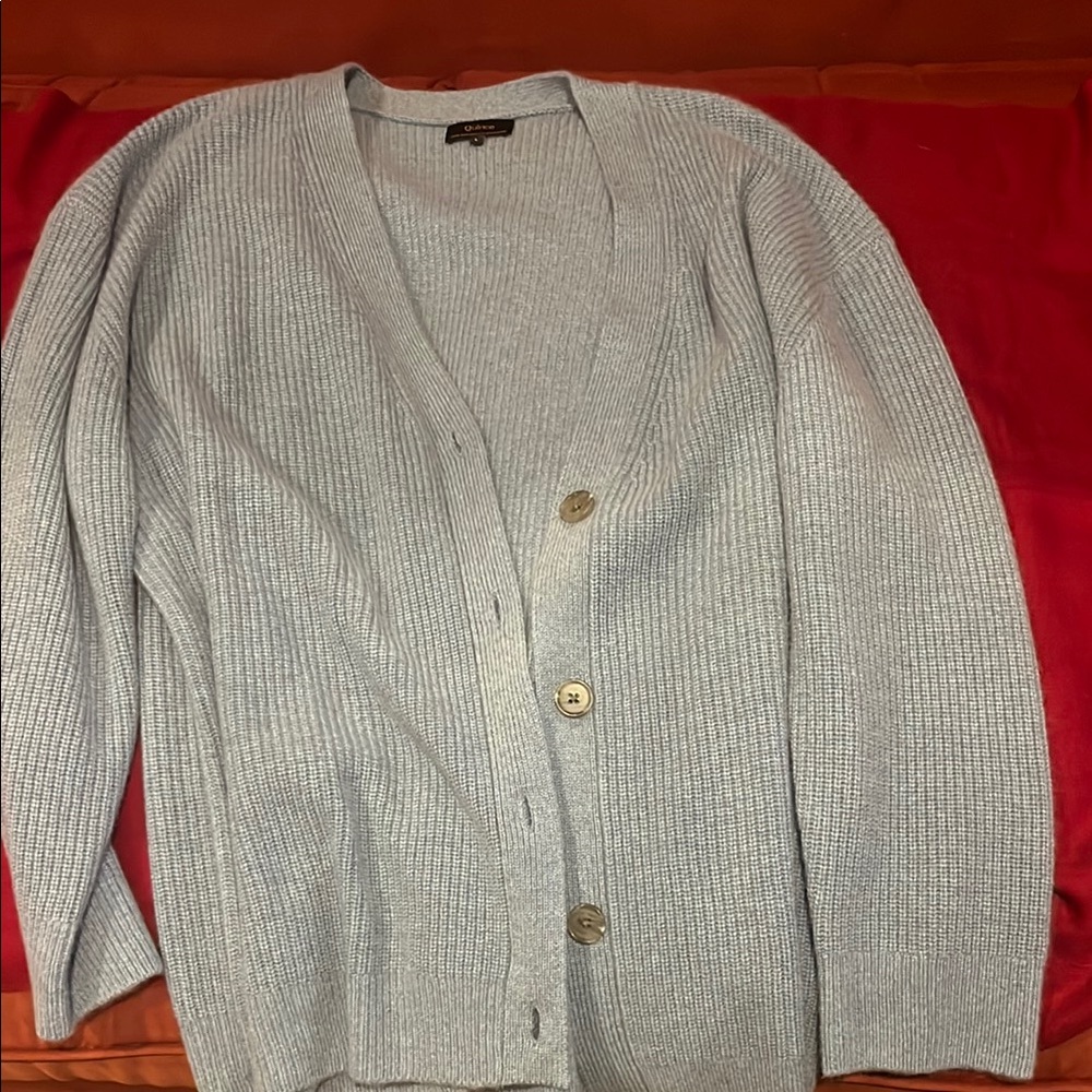 Quince Blue Cardigan Sweater V-Neck Knitted